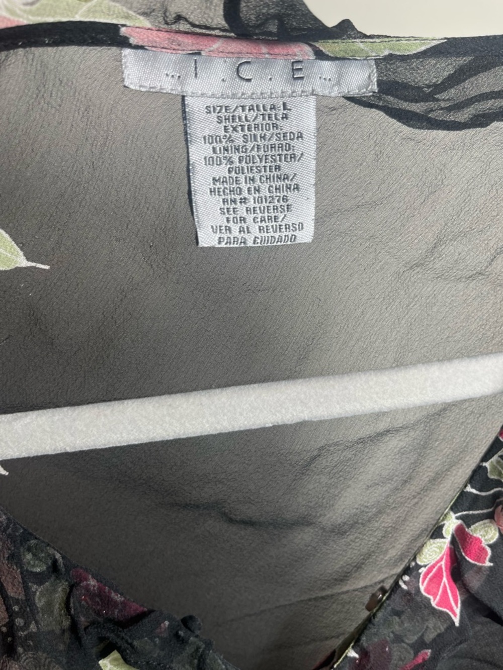 Vintage Y2K Silk Sheer Floral Blouse Black Pink Romantic Tie Front Size L - Picture 5 of 5